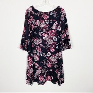 J Howard Black Floral Dress Bell Sleeves 6